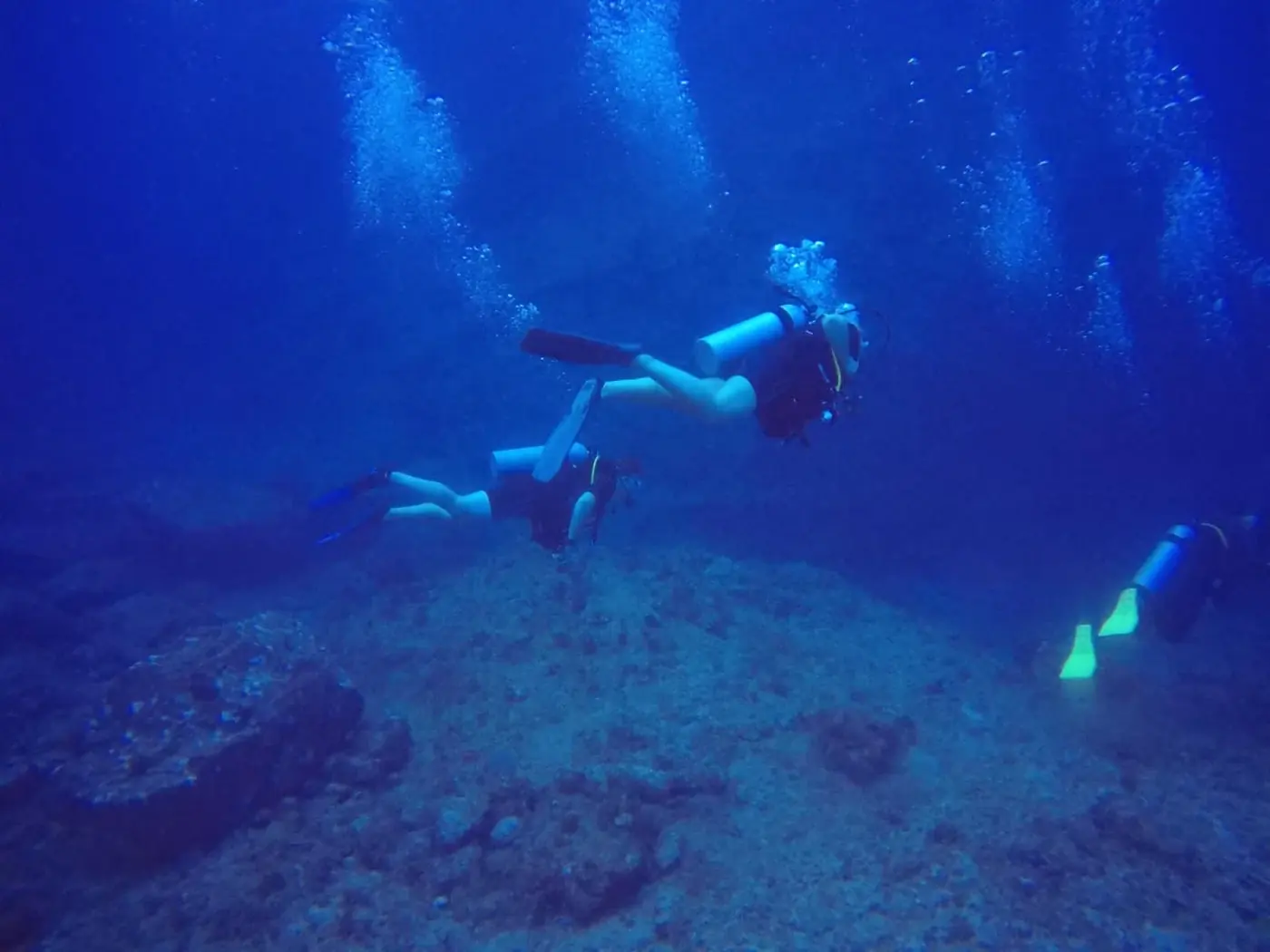 Group of divers gliding over the seabed